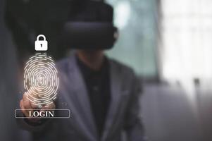 accedi o registrati accedi al sistema con il mondo digitale online, sistema di protezione della sicurezza del metaverse. foto