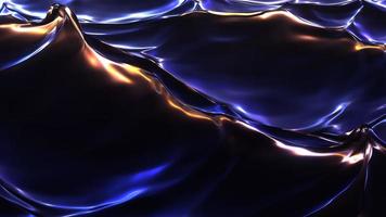 onde luminose al neon con bagliori scuri sullo sfondo della città notturna. il rendering 3d di acqua viola spruzza con luci blu foto