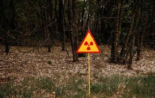sfondo del segno dell'inquinamento da radiazioni foresta morta a chernobyl, ucraina. foto