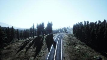 vista aerea naturale sulla strada e sulla foresta nel periodo autunnale foto