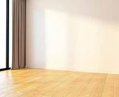 stanza vuota minimalista con parete bianca e pavimento in legno. rendering 3D foto