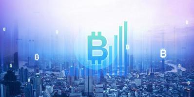 mondo business blockchain criptovaluta economia e sfondo della città. foto