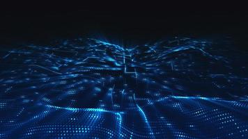 flusso d'onda di particelle digitali blu e luce, sfondo astratto del cyberspazio digitale foto
