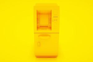 bancomat bancomat isolato su sfondo giallo - illustrazione 3d. foto