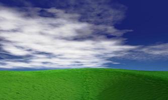 cielo blu e bella nuvola con prato e sole. sfondo semplice del paesaggio per il poster estivo. la migliore vista per le vacanze. foto di campo in erba verde e cielo blu con nuvole bianche. rendering 3d.