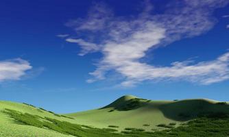 cielo blu e bella nuvola con albero di prato. sfondo semplice del paesaggio per il poster estivo. la migliore vista per le vacanze. foto di campo in erba verde e cielo blu con nuvole bianche