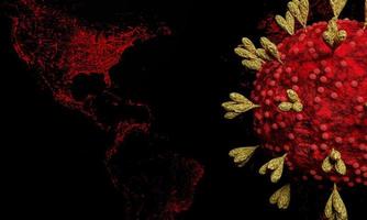 modello per l'epidemia di coronavirus covid-19 e il concetto di influenza dei coronavirus su sfondo nero come casi di ceppo influenzale pericolosi come rischio per la salute medica pandemica con cellula malata come rendering 3d foto
