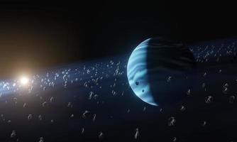 campo di asteroidi nello spazio. galassia blu e asteroidi. nebulosa del cielo cosmico. meteore nello spazio. la scena spaziale. spazio profondo. asteroidi. meteore. rendering 3D. foto