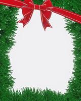 modello di cornice o bordo per una cartolina di Natale. nastro o fiocco rosso, bordo argento per scatole regalo. foglie di pino per decorazioni natalizie. rendering 3D foto