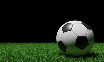 modello di base realistico del pallone da calcio o del pallone da calcio sul campo di erba verde. Stile 3d e concetto di rendering per il gioco e le Olimpiadi del Giappone 2020. foto