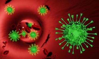 illustrazione medica dell'infezione da coronavirus covid-19. cellule del virus covid dell'influenza respiratoria del patogeno cinese. nuovo nome ufficiale per la malattia da coronavirus chiamato covid-19. rendering 3D. foto