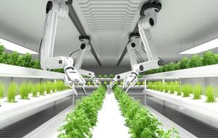 concetto di agricoltori robotici intelligenti, agricoltori robot, tecnologia agricola, automazione agricola. foto