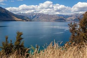 vista panoramica del lago wanaka in nuova zelanda foto