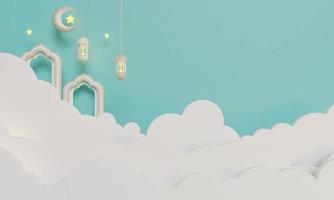 moschea cancello luna crescente lanterna nuvola illustrazione sfondo rendering 3d foto
