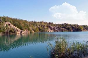 paesaggio sull'acqua con una costa ripida foto