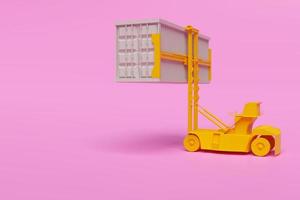 macchina di sollevamento container minima su sfondo rosa foto