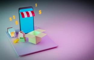 shopping online tramite smartphone, concetto di marketing su Internet foto