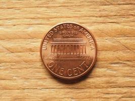 Moneta da 1 centesimo, retro con memoriale di Lincoln, valuta di foto