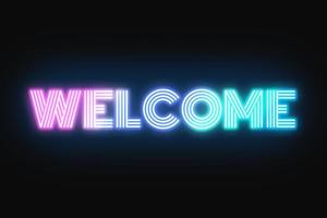 banner al neon di benvenuto, insegna luminosa. foto