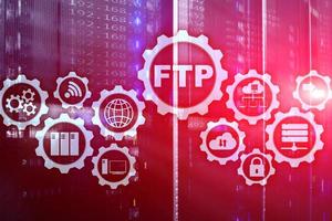 ftp. File Transfer Protocol. dati di trasferimento di rete al server sullo sfondo del supercomputer foto