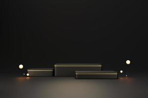 vuoto nero e oro podio di lusso piedistallo prodotto display sfondo rendering 3d foto