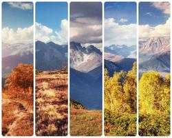 collage creativo sul lago di montagna koruldi. svaneti superiori, georgi foto