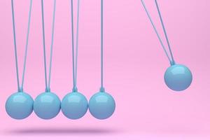 palla di newton a colori, palla di equilibrio, design, giocattolo, rosa, blu, giallo, viola, sfondo, slancio oscillante, movimento, isolare, rendering 3d - illustrazione foto
