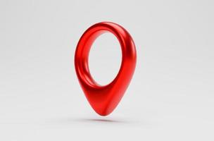 isolare del perno di posizione rosso su sfondo bianco per il punto e il puntatore di posizione Web mediante rendering 3d. foto