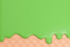 gelato al tè verde fuso su sfondo di wafer.,Modello 3d e illustrazione. foto