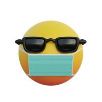 emoticon con illustrazione 3d che indossa una maschera e occhiali da sole foto
