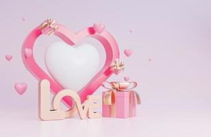 felice stile di carta di san valentino con cuori 3d oggetti su sfondo rosa., modello 3d e illustrazione. foto