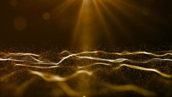 flusso d'onda di particelle digitali color oro e bagliore di luce. concetto astratto di sfondo tecnologico foto