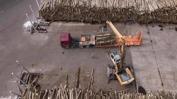 fotografia aerea con vista dall'alto dell'impresa di lavorazione del legno con drone foto