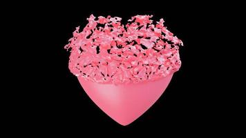 buccia di disintegrazione del cuore rosa su sfondo nero. , modello 3d e illustrazione. foto