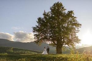 fotografia di matrimonio in montagna. gli sposi si abbracciano forte. foto