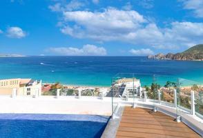 exico, veduta aerea panoramica panoramica di los cabos destinazione turistica arco di cabo san lucas, el arco, playa amantes e playa del divorcio foto