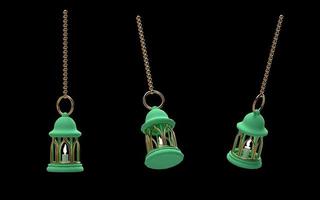 ramadan kareem 3d isolato con lanterna appesa verde carino angolo diverso nel set foto