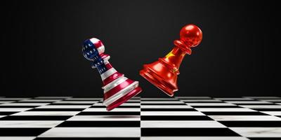 scacchi di battaglia sulla scacchiera tra Cina e Stati Uniti per il simbolo della guerra commerciale e del concetto di conflitto militare.