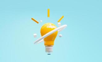 lampadina gialla con anello bianco e luminoso per il concetto di idea di pensiero creativo di rendering 3d. foto