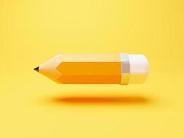 matita gialla per disegno a matita su sfondo giallo per art designer e istruzione concetto di strumento stazionario di rendering 3d. foto