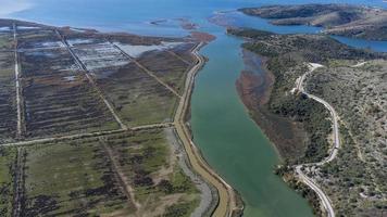 vista aerea del drone di uno splendido scenario delle zone umide in una giornata di sole. bei colori in acqua e paesaggio incredibile. viaggiare per il mondo e trovare le meraviglie. rilassati e medita. le vacanze stanno arrivando. foto