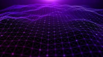 cyberspazio digitale futuristico, onda di particelle di colore viola che scorre con linee e punti di connessione, sfondo astratto di rete tecnologica. rendering 3D foto