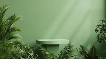 podio verde nella foresta tropicale per la presentazione del prodotto e parete verde. foto
