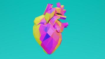 cuore in stile colorato poli basso. cuore basso poli cuore poligonale astratto 3d rendering foto