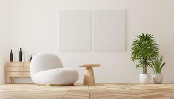 mockup di cornice per foto in una stanza scandinava minimalista e pulita. rendering 3D