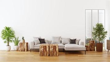 camera interna bianca con divano e piante 3d rendering foto