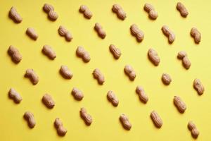 file di arachidi disposte su sfondo giallo foto