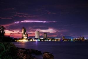 spiaggia di hua hin al crepuscolo con cielo nuvoloso foto