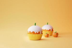 cupcake di zucca minimo con glassa bianca per halloween in arrivo sullo sfondo autunnale foto