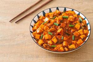 mapo tofu - il piatto tradizionale del Sichuan di tofu di seta e carne macinata, ricco di sapore di mala dall'olio di peperoncino e grani di pepe del Sichuan. foto